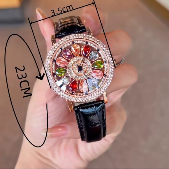 Luxury Rotating Petal Flower Dial Diamond Crystal Watch main image 12
